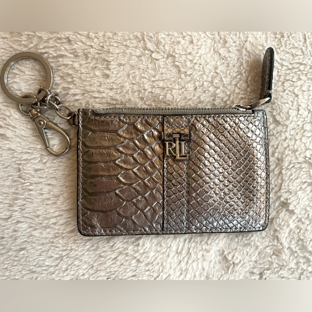 Ralph Lauren Leather Zipper Card Holder Wallet - Snakeskin Metallic. GUC.